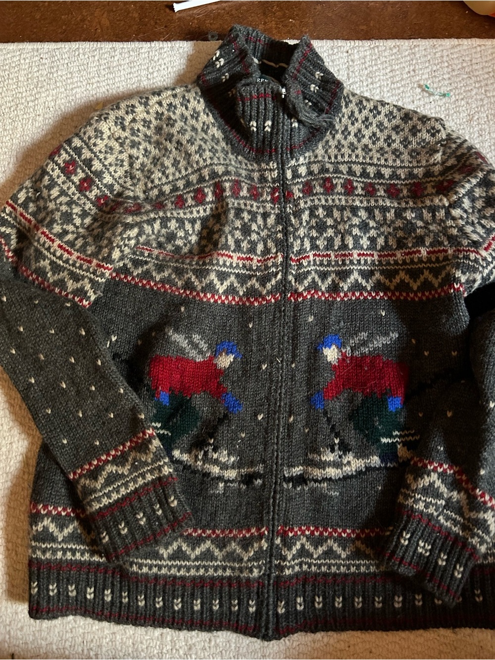 Lauren Ralph Lauren Women Ski Knit Full Zip Cardigan Worsted Wool